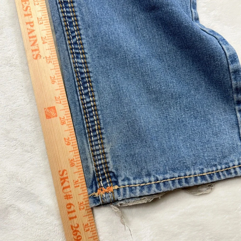 True Religion Ricky Straight Leg Jeans Mens 34x32 Made in USA Light Wash Blue